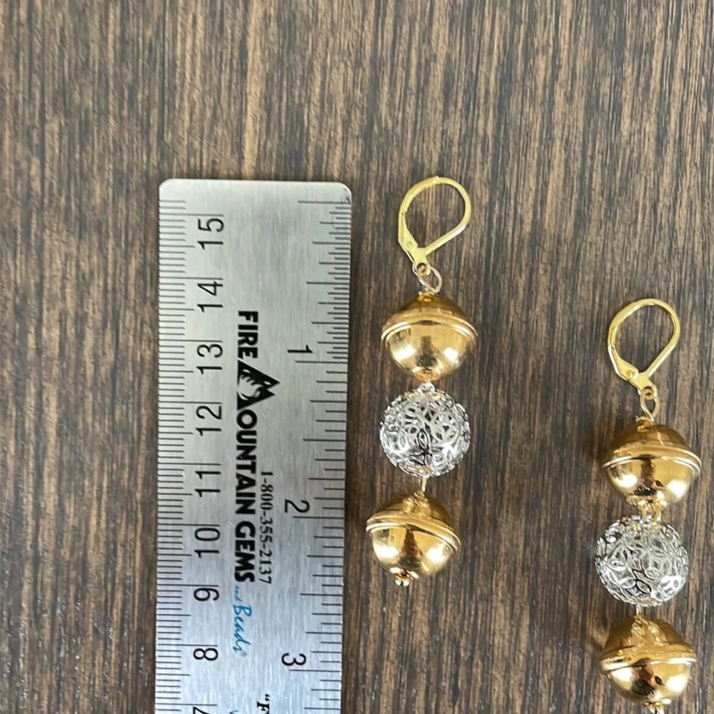 HAND CRAFTED PIERCED EARRINGS BALL DROP EARRINGS Statement Gold Silver Dangling